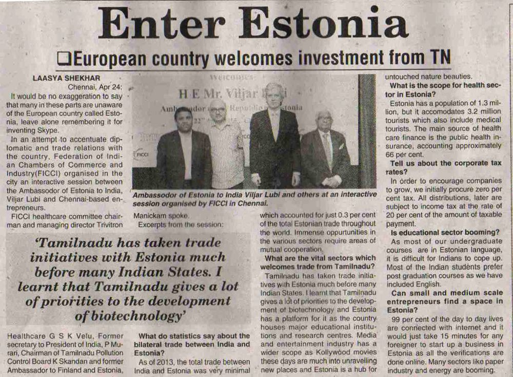 Enter Estonia - European Country welcomes  investment from TN